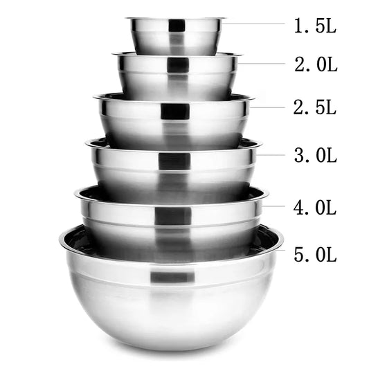 6Pcs Stainless Steel Mixing Bowls Set 1.5-5L Capacity