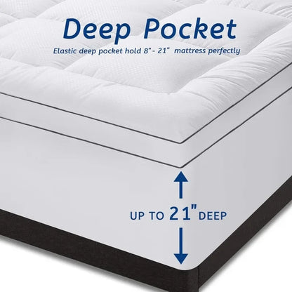 Mattress Topper for Back Pain, Cooling Extra Thick Pad Cover Plush Pillow Top Mattress Topper Overfilled with Down White