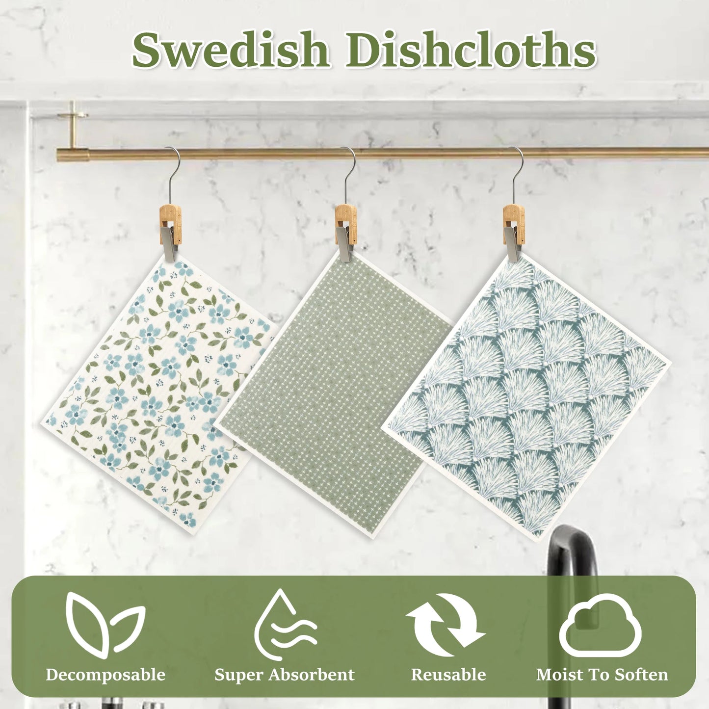 5/6Pcs Kitchen Dishcloths Eco-Friendly Reusable Swedish towels