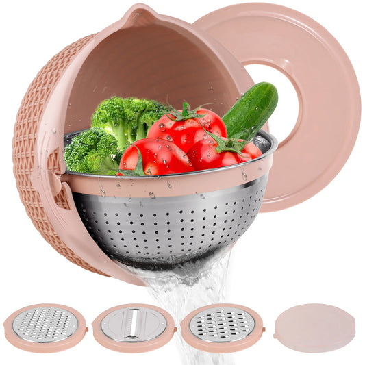 Multifunctional Vegetable And Fruit Washing Basket With 3 Thread Graters