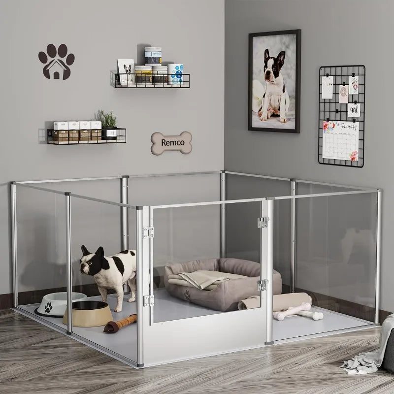 Acrylic Exercise Crate Pens with Gate and Metal Frame for Puppy Small Animal