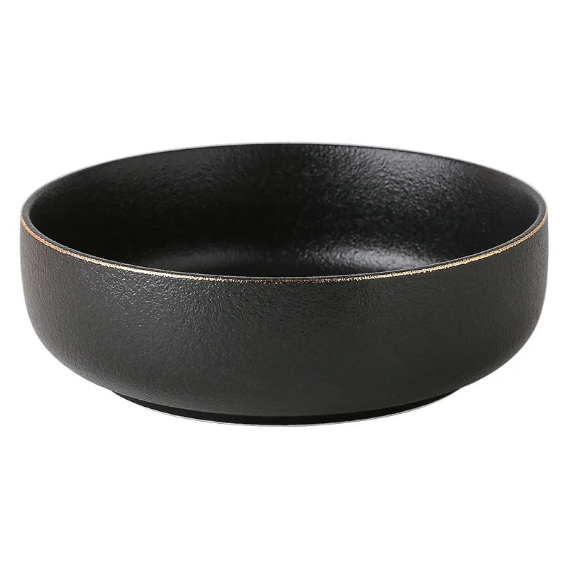 Black Matte Gold Edge Dinner Plates Set Tableware Dishes Plates for Food Plate Sets Dinnerware Charger Full Kitchen Dining Bar