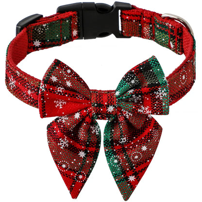 Cotton Christmas Snowflake Bow Dog Collars