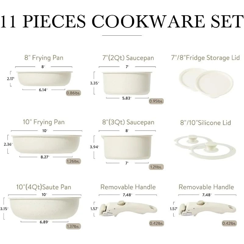 Nonstick Induction Cookware Sets Detachable Handle