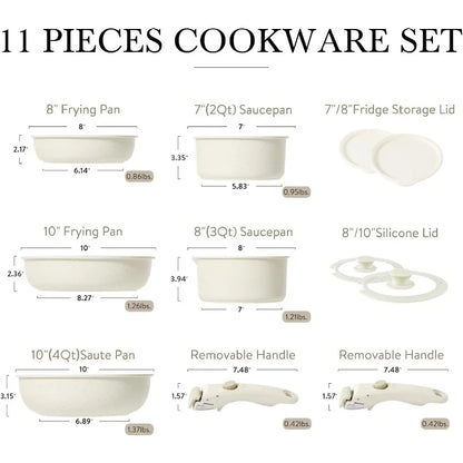 Nonstick Induction Cookware Sets Detachable Handle