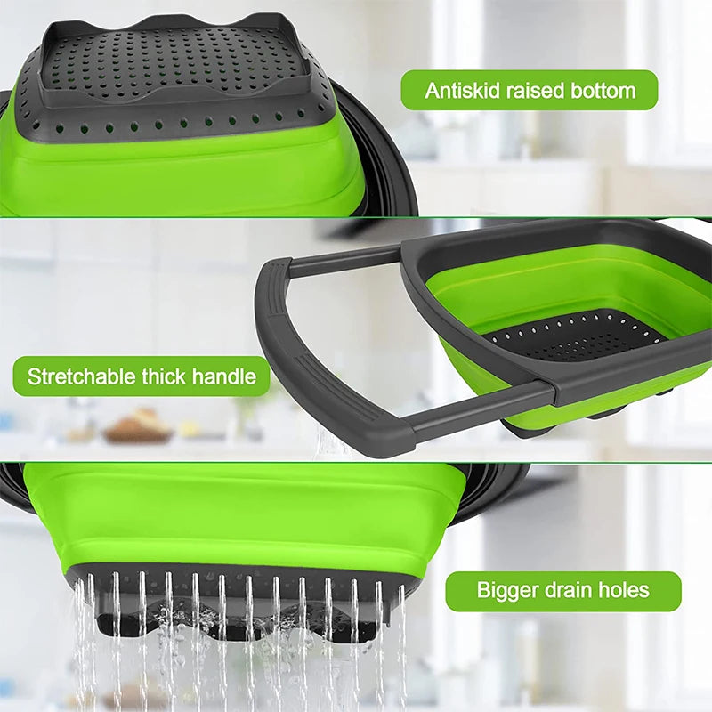 Collapsible Colander with Extendable Handles Colander Strainer Over The Sink
