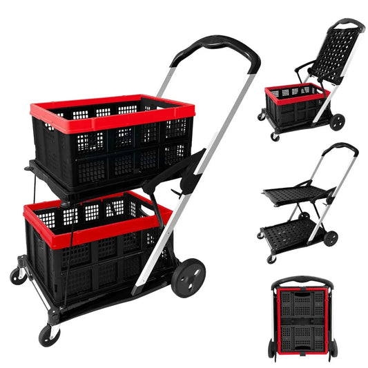 Collapsible Shopping Carts with Crates for Groceries