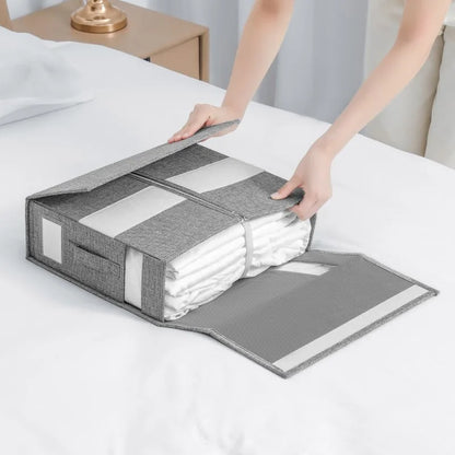 Foldable bed sheet set organizer with zipper