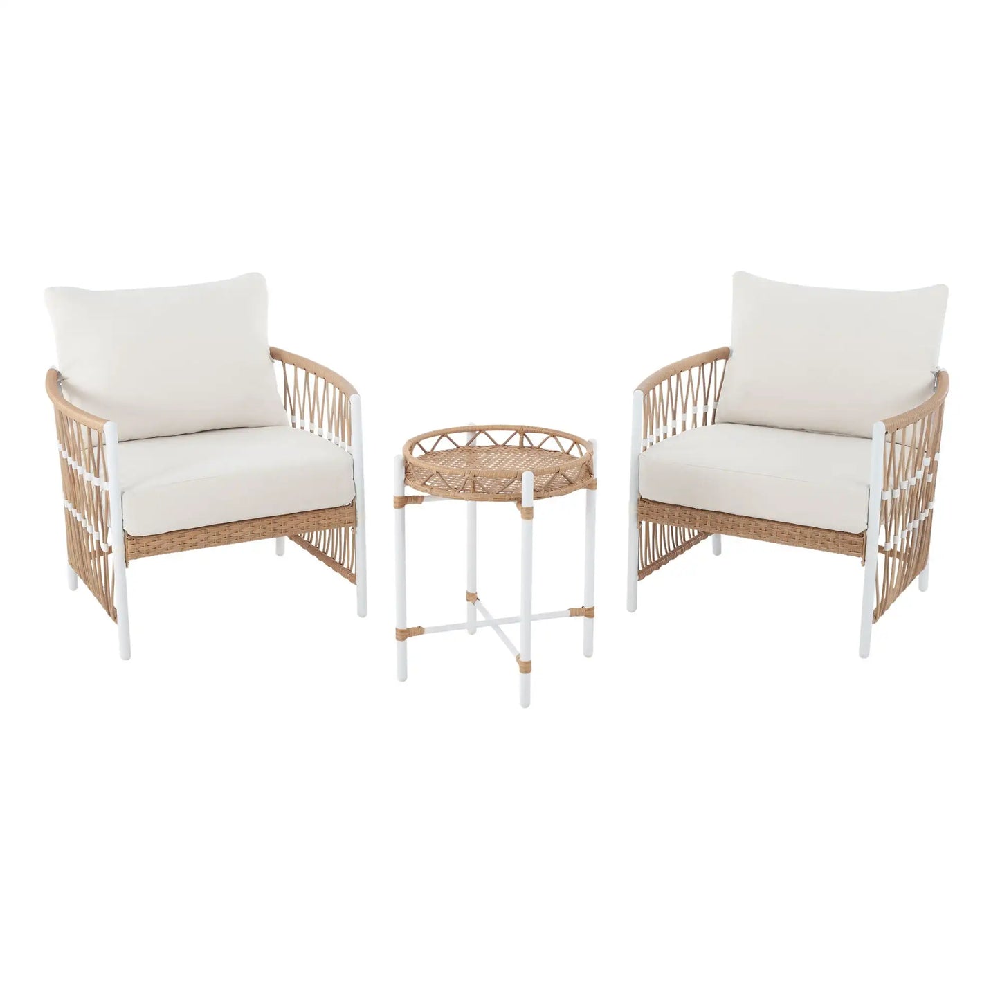 Luxury Outdoor Wicker 3-Piece Stationary Chat Set, Off-White