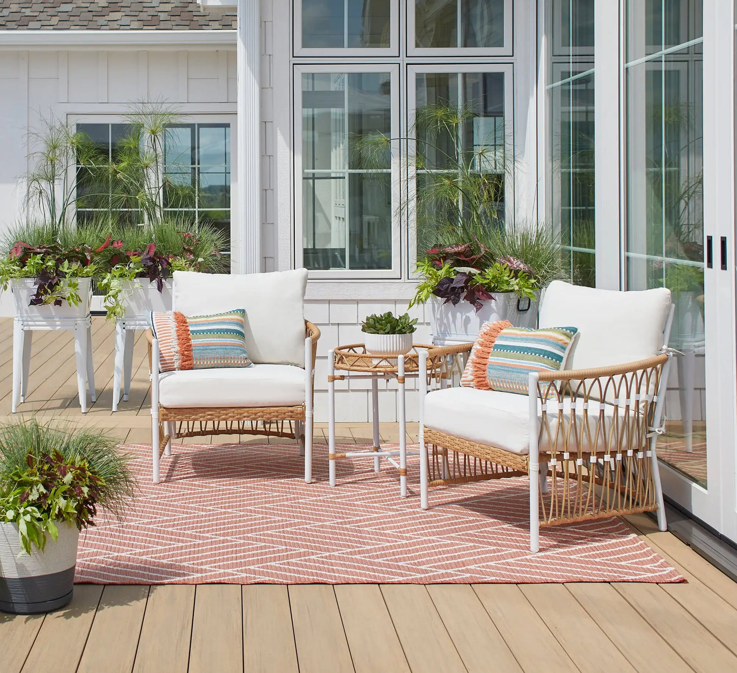 Luxury Outdoor Wicker 3-Piece Stationary Chat Set, Off-White