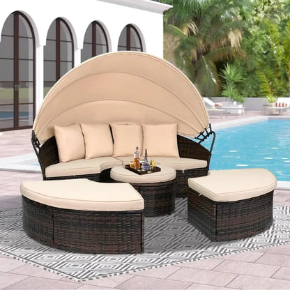 Outdoor Terrace Canopy Bed with Washable Soft Cushion